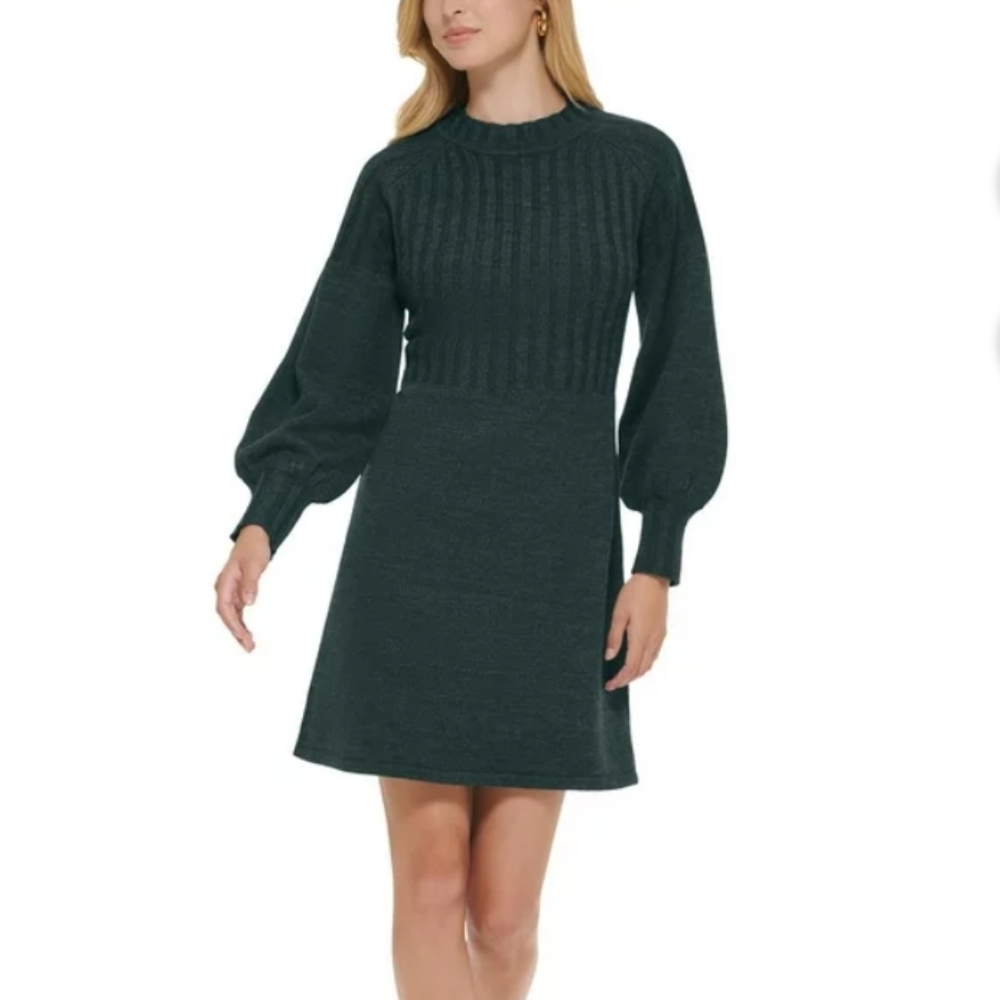 Calvin Klein forest green midi sweater dress, rubber detailing - S